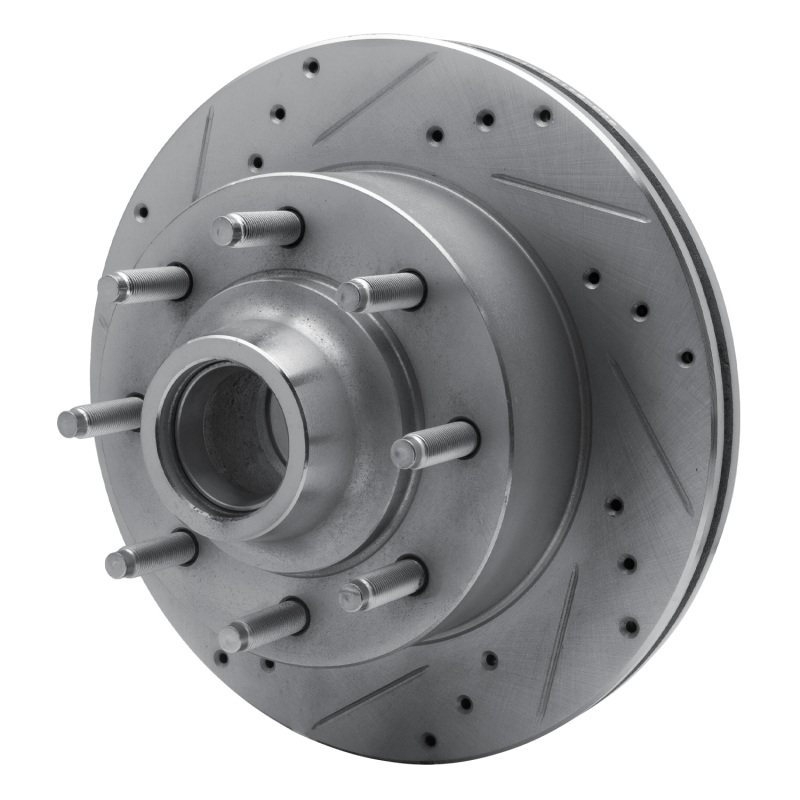 Ford E-350 Econoline Brake Rotor (1) - Front Left - R1 Concepts - Drilled & Slotted - Silver - `95-`07